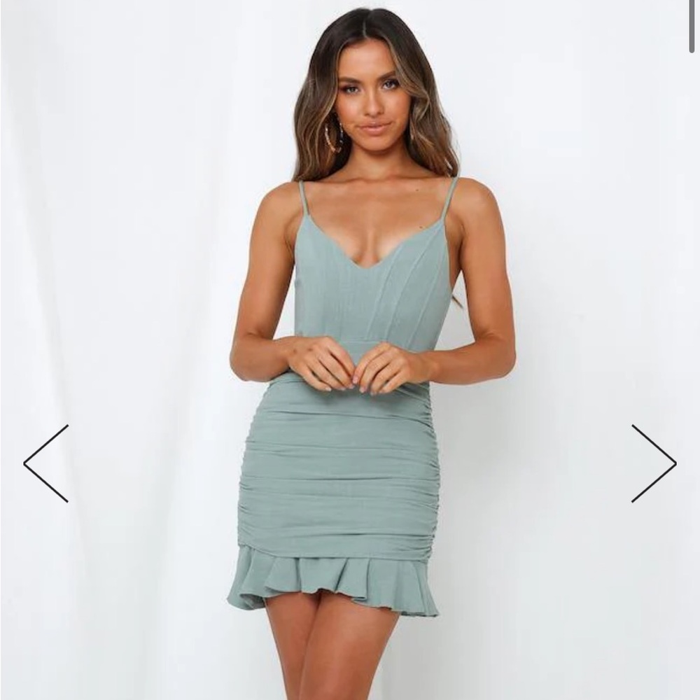Hello Molly Mint Sage Ruffle-Hem Mini Dress